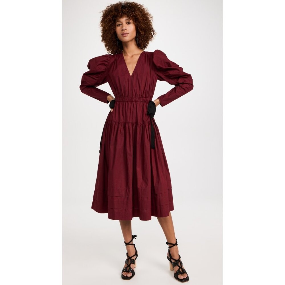 NWT Ulla Johnson Althea in Bordeaux Cotton Poplin Midi Dress 2 $465
